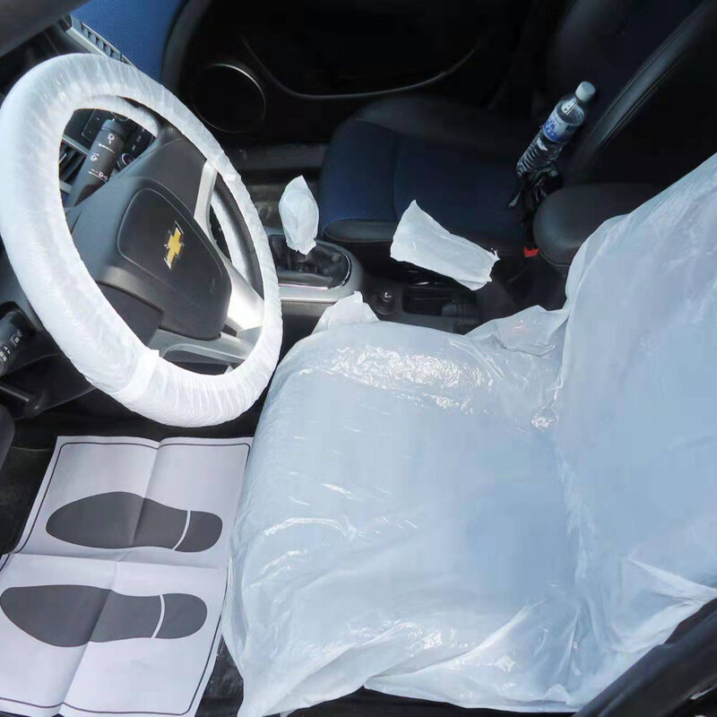 Универсальные пластиковые одноразовые чехлы на сиденья автомобиля 5 в 1 по заводской цене, чехол на руль автомобиля