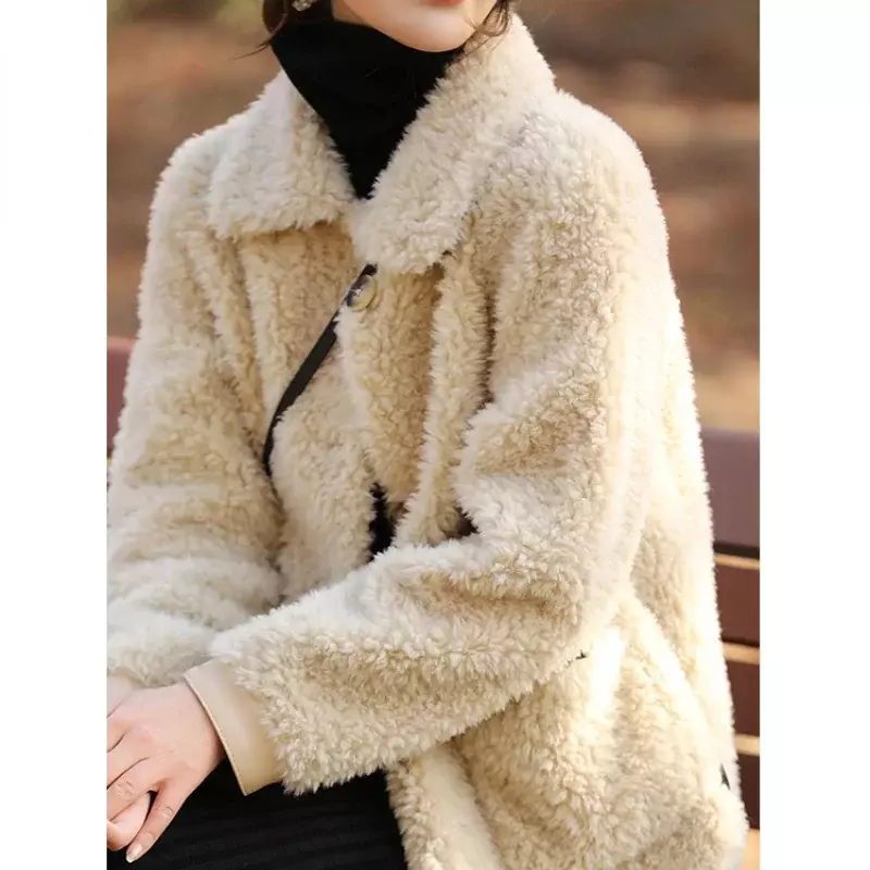 Tajiyane 2021 jaquetas femininas elegantes outono inverno ovelhas corte casacos moda lã camurça jaqueta abrigos mujer invierno gmm764