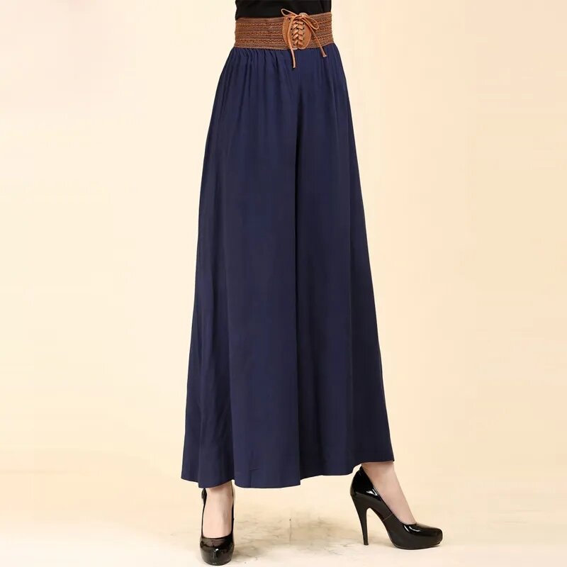 New Summer Thin Casual Wide Leg Pants Large Size Elastic High Waist Women Cotton Linen Trousers Loose Square Dancing Skirts Pant