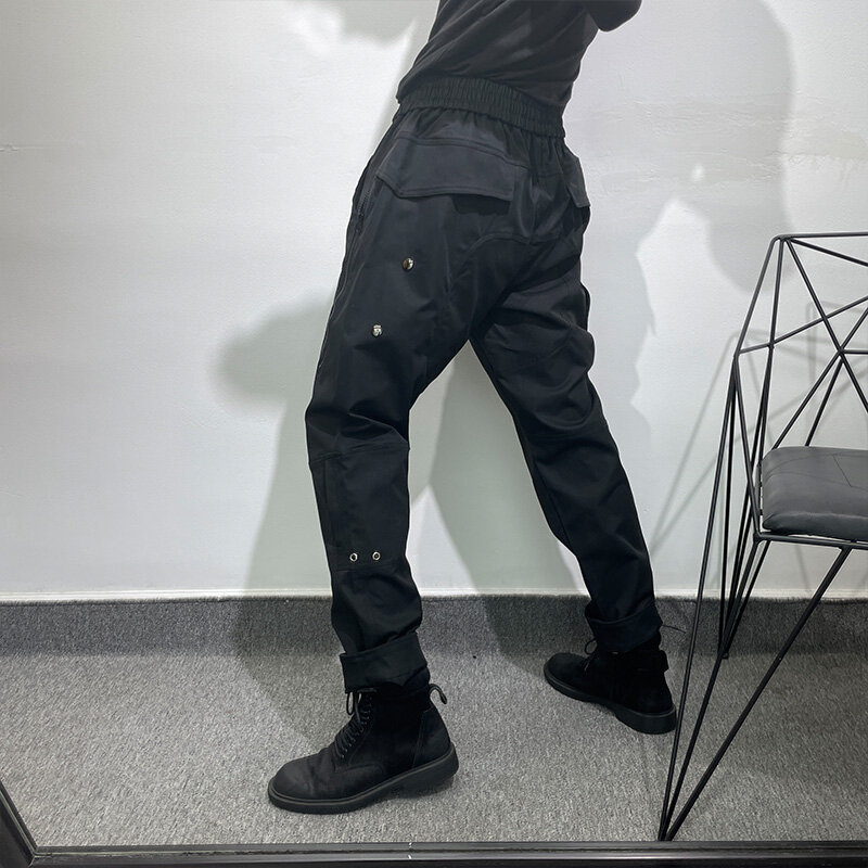 Owen Seak Celana Harem Kasual Pria Pakaian Pria Gothic Celana Kargo Jalanan Tinggi Celana Hitam Celana Panjang Betis Pria Musim Gugur
