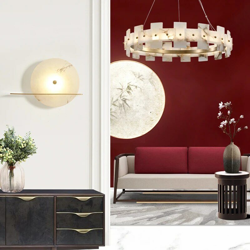Marble Metal Pendant Lamp Luxury Modern Creative Light Hotel Restaurant Cafe Home Decor Living Room Study Copper LED Chandelier