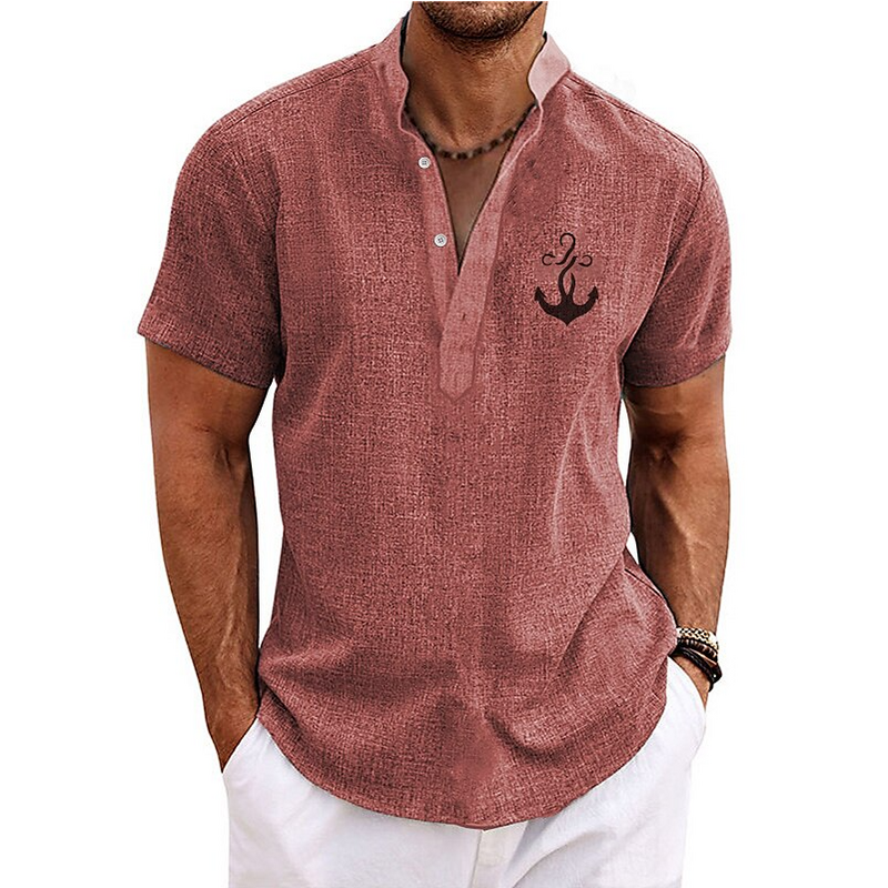 Vintage Shirts Herren Henley Kurzarm Tops 3D Anker Grafik Kleidung tägliche Designer Kleidung Streetwear Herren Hawaii Hemden
