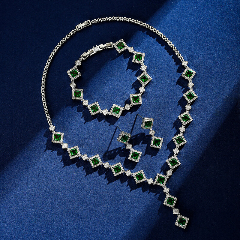 1Set perhiasan wanita cantik batu permata zirkon sintetis anting gelang kalung wanita seksi harga perhiasan Set lengkap