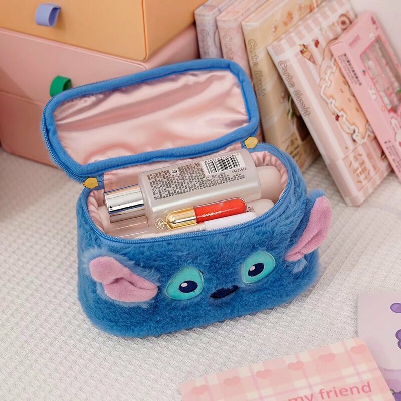 Disney Stitch Anime Frau Kosmetik große Kapazität Make-up Aufbewahrung tasche Box tragbare Cartoon Figur Plüsch Handtasche Mädchen Geschenke