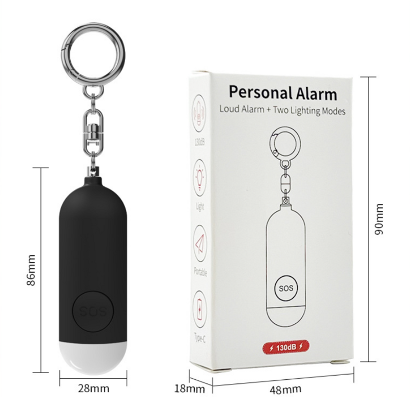 Alarma LED de autodefensa para mujeres y niños, 4 colores, 5V, antilobo, ABS, carga Personal, 130db, pequeño tipo c, modo Dual