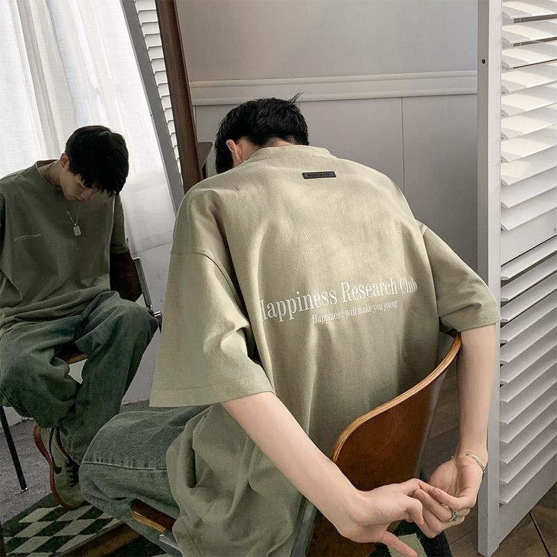 เสื้อยืดสตรีทเฮฟวี่เวทสไตล์เกาหลี, เสื้อขนาดเล็กสำหรับผู้ชายแขนสั้นโอเวอร์ไซส์ดีไซน์เรียบง่ายฤดูร้อน