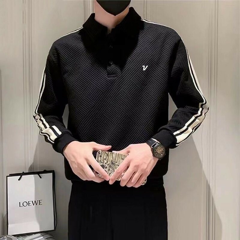 Camisa casual de golfe manga comprida masculina, lapela clássica, roupas de emenda, primavera e outono, nova moda, 5XL, 2024