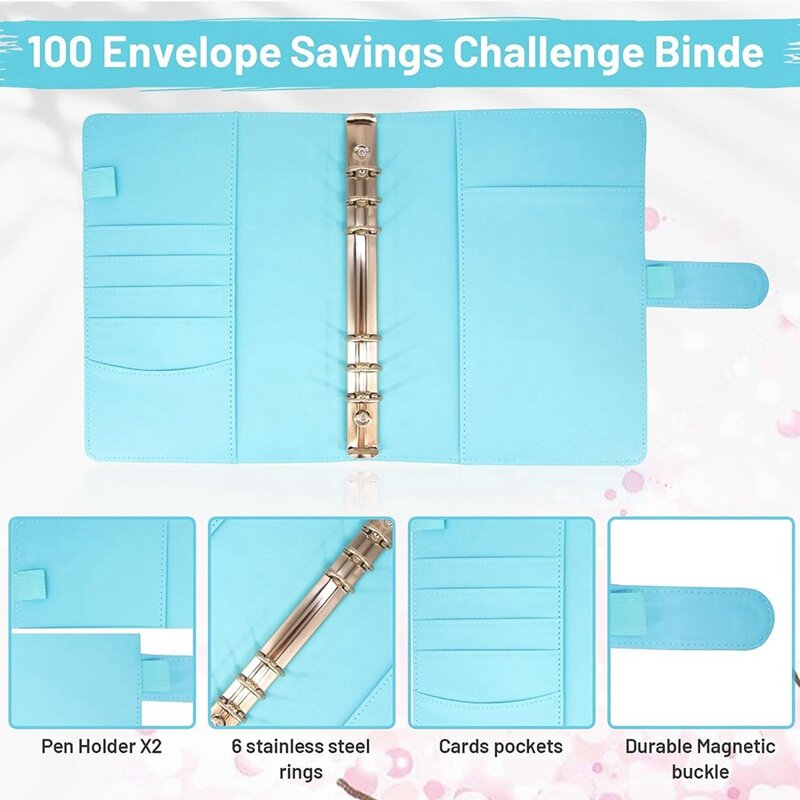 100 Envelope Savings Challenge Binder, New Budget Binder Money Saving Wallet,Challenge Money Saving Book