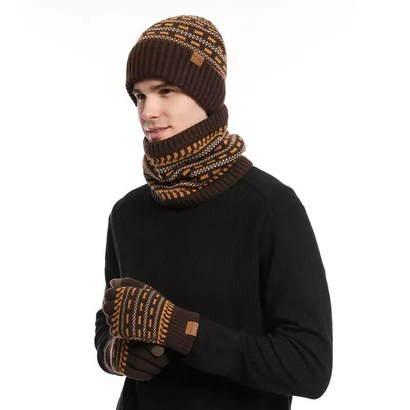 Ensemble de gants unisexes pour hommes, garde au chaud, bonnet Telefinger, écharpe à doublure sourire, fil de laine masculin, silencieux de cou, GaClaHat, hiver