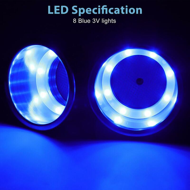 2Pcs LED Blue Cup Drink Holders Waterproof Stainless Steel Drink Holders for Marine Yacht Boat Camper Truck RV Seating