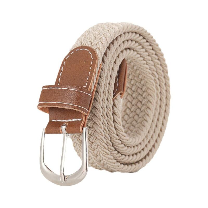 120-130cm Casual Knitted Pin Buckle Men Belt Woven Canvas Elastic Expandable Braided Stretch Belts For Women Jeans Female B U3M0