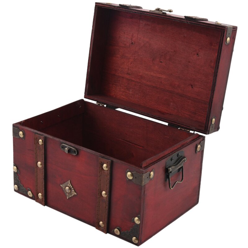 Coffre rétro en bois vintage, boîte de rangement de style antique pour bijoux, boîte à bibelots