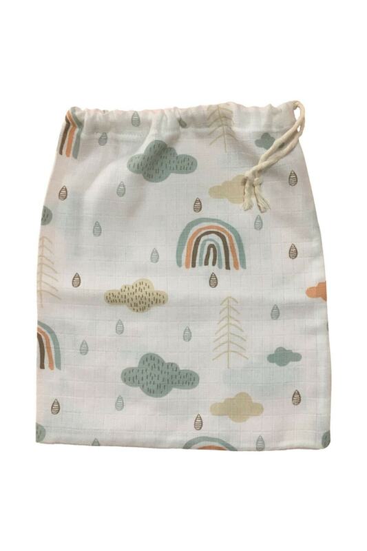 Bolsa fruncida de tela, bolsa con diseño de arcoíris