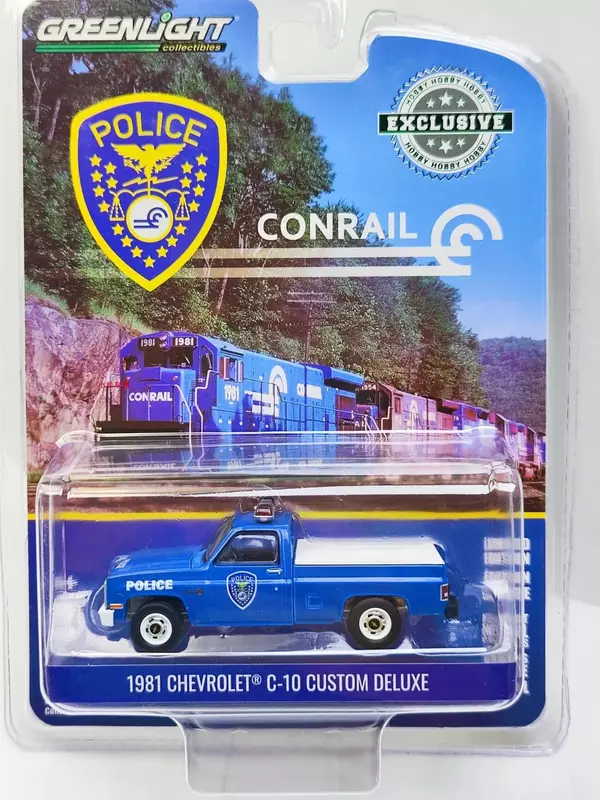 Custom Deluxe Conrail Polícia Diecast Metal Alloy Model Car Brinquedos, Chevrolet C-10, Coleção de Presente, 1:64, W1295
