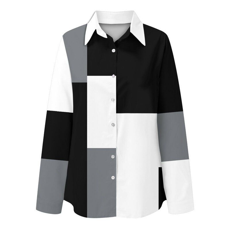 Женская рубашка с блокировкой цвета, модная повседневная Свободная блузка, Офисная женская элегантная рубашка с отложным воротником и длинным рукавом, топы