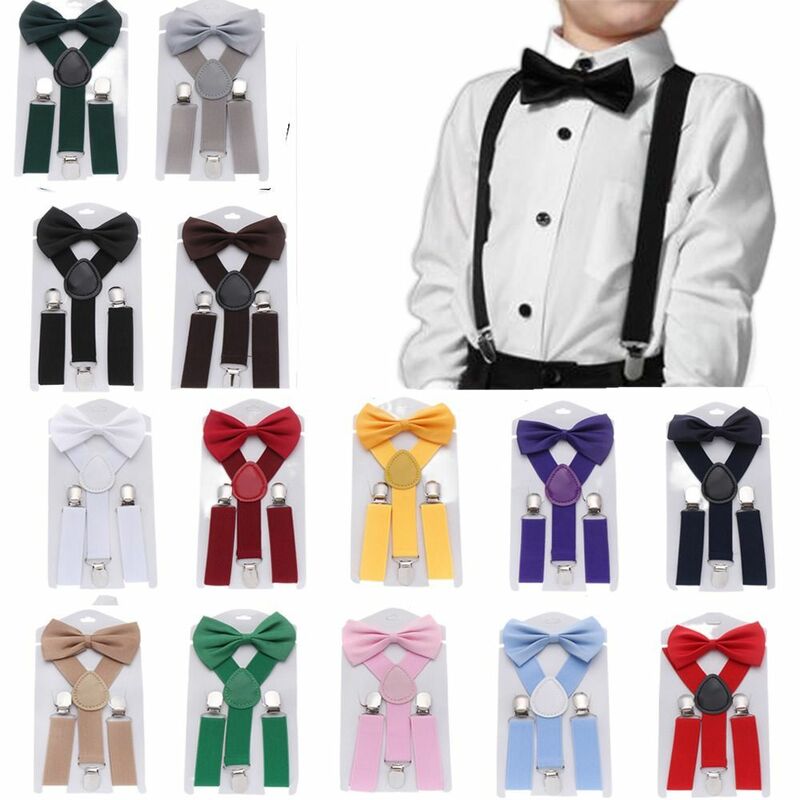 Tirantes de Color sólido para niños, conjunto de tirantes para corbata de lazo, Clips para pantalones colgantes