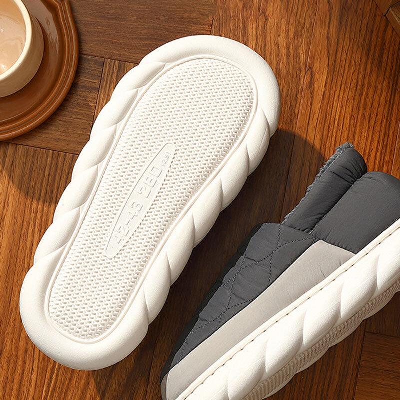 Bebealy-Zapatillas de casa de piel para hombre y mujer, zapatos cálidos de felpa para interiores, calzado informal para el hogar, invierno, 2024