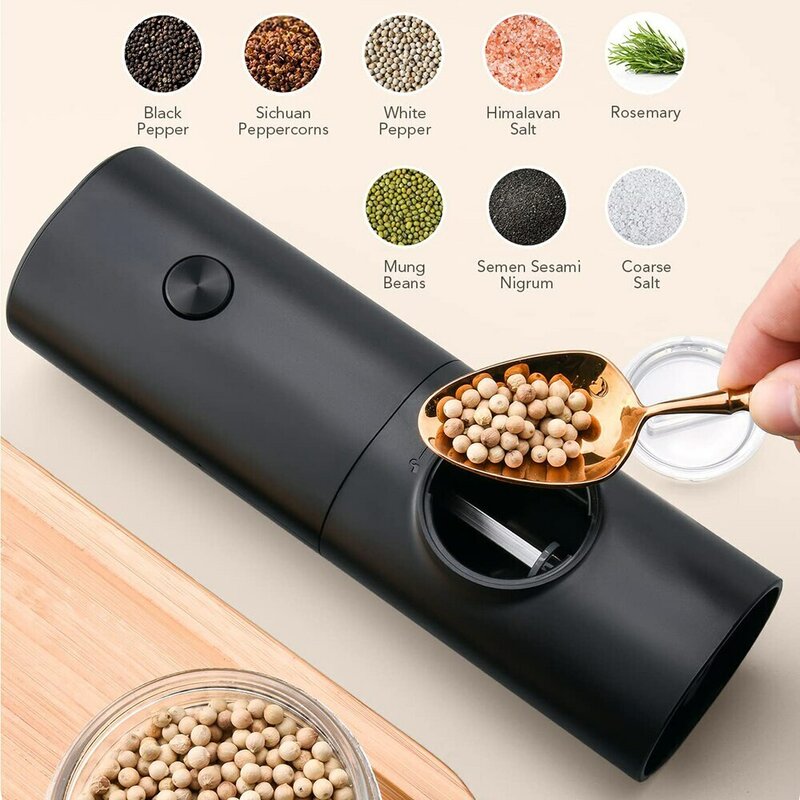 2Pcs Electric Salt And Pepper Grinder With Adjustable Coarseness Refillable Mill Battery Powered Kitchen Automatic Gadget