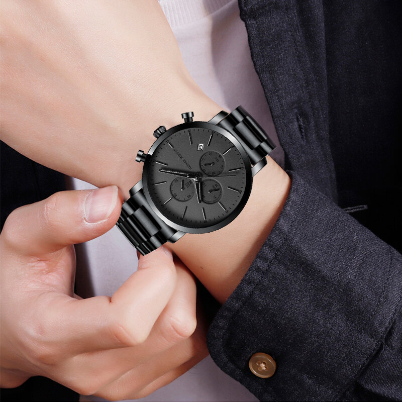 Zegarki męskie najwyższej marki modne wielofunkcyjne małe tarcze siatka ze stali nierdzewnej biznesu wodoodporne zegarki na rękę Relogio Masculino