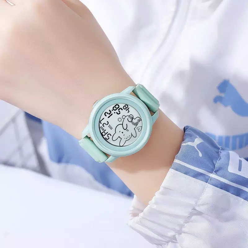 SKMEI นาฬิกาข้อมือดิจิทัลสำหรับเด็กผู้ชายและ lampu belakang, นาฬิกาดิจิตอลนับถอยหลังลายการ์ตูนกระต่าย2217