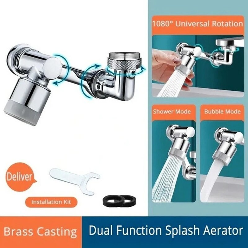 Stainless steel Faucet Extender 1080 °Swivel Water Tap Nozzle Faucet Sprayer Universal Bathroom Mixer Aerator 2 Spray Modes