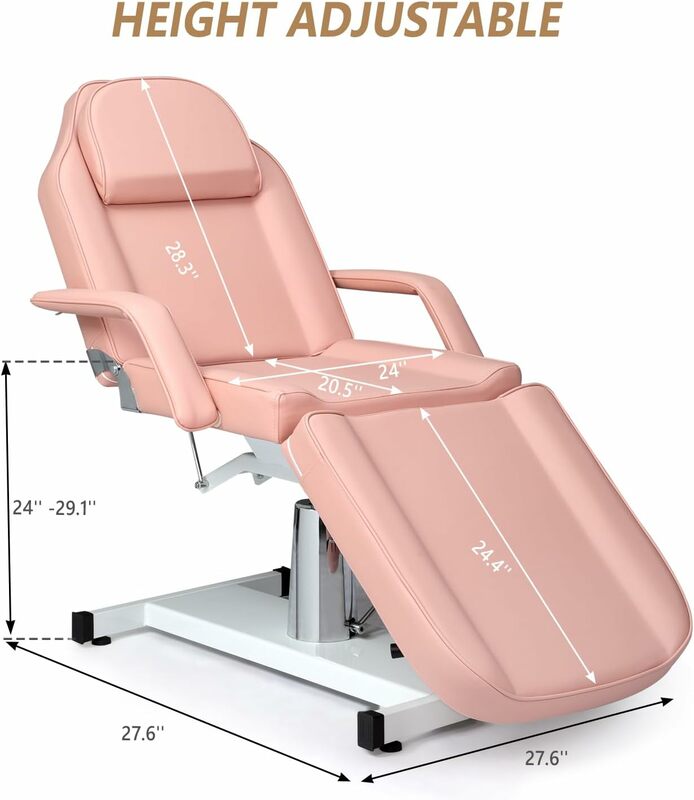 Hydraulic Facial Bed Massage Table, Multi-Purpose 3-Section Tattoo Chair Esthetician Bed, Adjustable Beauty Salon Spa Equipment,