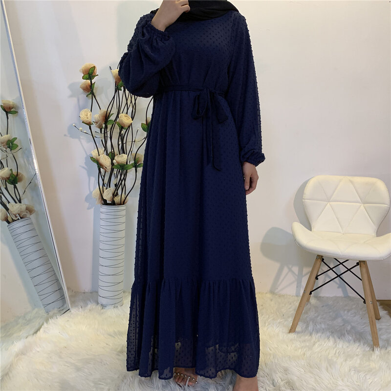 Sznurowane sukienki wieczorowe z długim rękawem Arab Dubai Abayas dla kobiet Muslim Fashion Jalabiya Robes Casual Maxi Dress Femme Robe