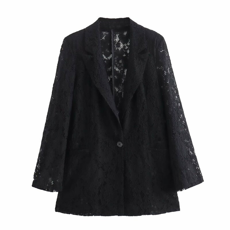 set woman 2 pieces2024 Fashion Lace suit jacket with shoulder pads Female +Lace midi skirt Women's suit