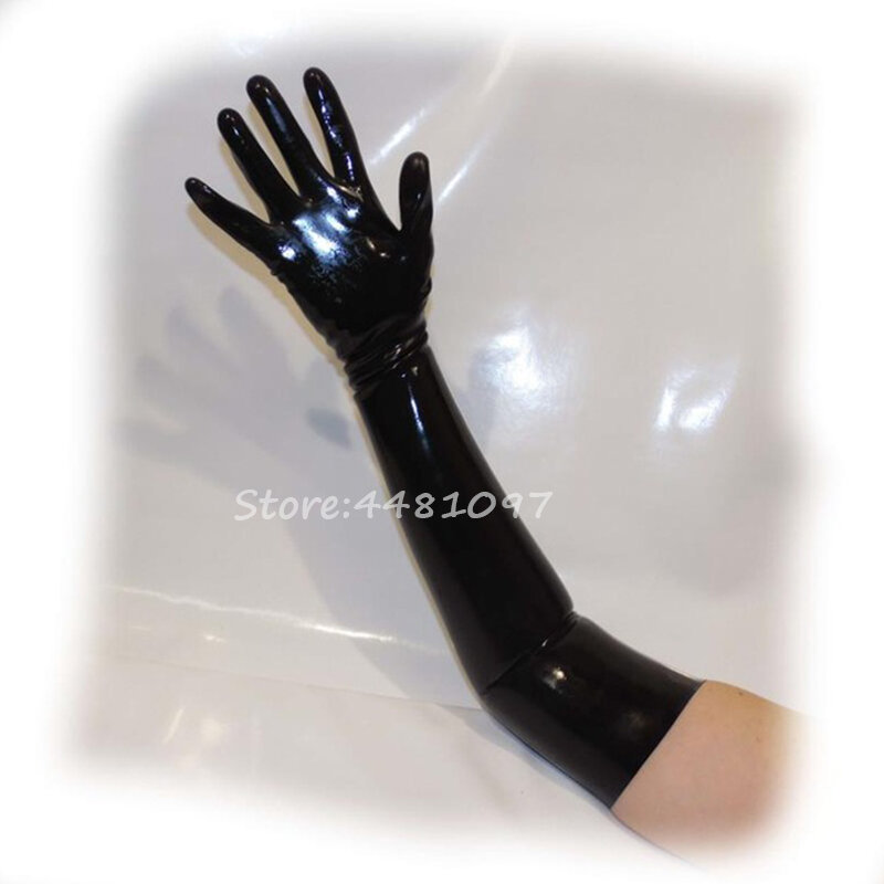 Unisex guma lateksowa rękawiczki czarne formowane bez szwu długość ramion długie rękawiczki fetysz Culb Wear Cosplay kostiumy dla kobiet