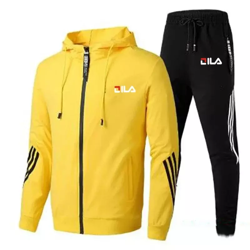 Pakaian olahraga pria, Musim Semi dan Gugur baru 2 potong set jaket ritsleting celana olahraga kasual merek pakaian jogging set