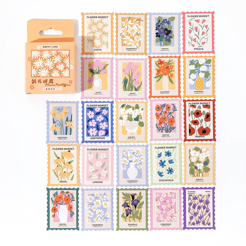 46Pcs Bloem Postkantoor Serie Decoratieve Boxed Stickers Scrapbooking Label Dagboek Briefpapier Album Telefoon Journal Planner