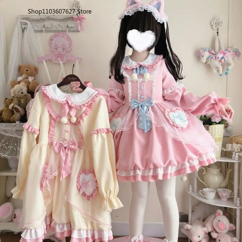 Kawaii Lolita OP Dress donna Sweet Bow Ruffles Cartoon Bunny manica lunga Party Mini abiti ragazze giapponesi abito da principessa gotico
