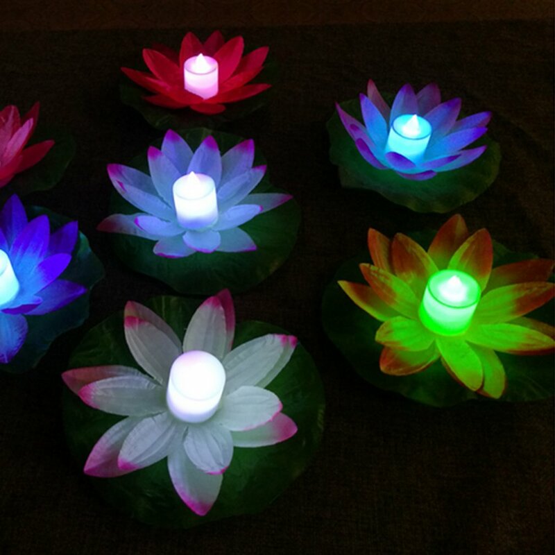 LED Waterproof Floating Lotus Light Battery Operated Lily Flower Wishing Night Lamp Pool Garden Fish Tank Wedding Decoration