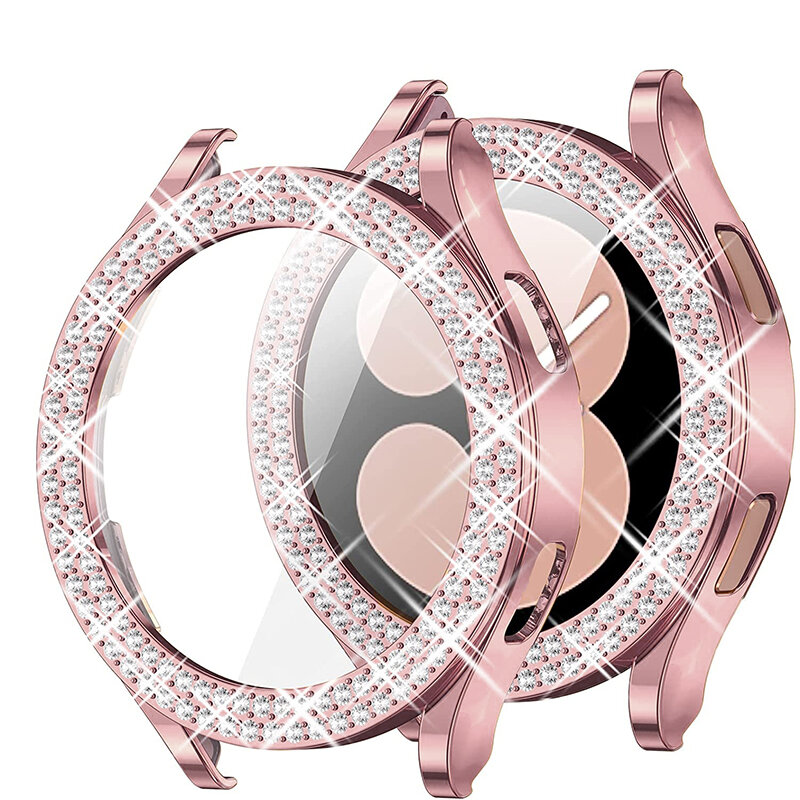 Bling Diamond Bumper Case para Samsung Galaxy Watch, capa, moda, 2 linhas, 40mm, 44mm, 6, 4, 5, 6