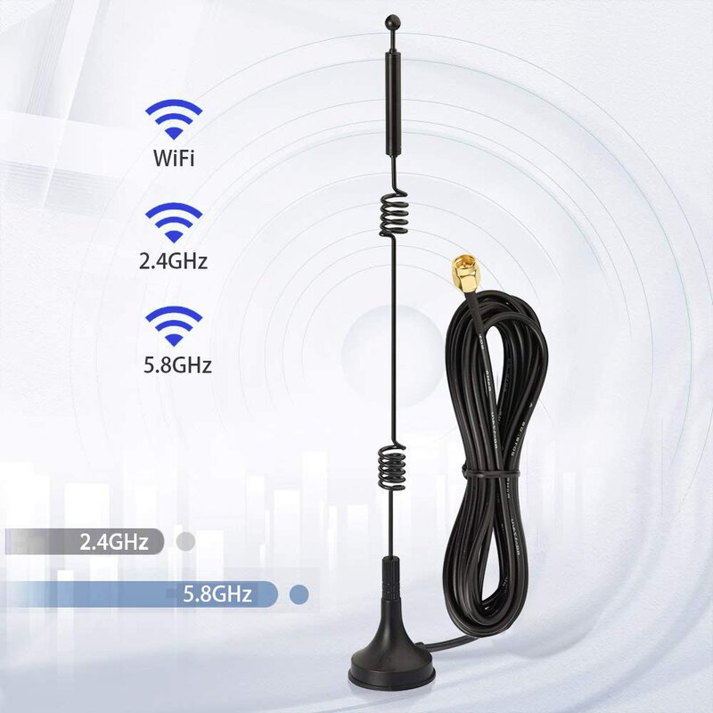 Antena WiFi de Banda Dupla para Roteador, Placa de Rede Sem Fio, Base Magnética, 12dBi, Mimo, RP-SMA Masculino, 2.4GHz, 5GHz, 5.8GHz