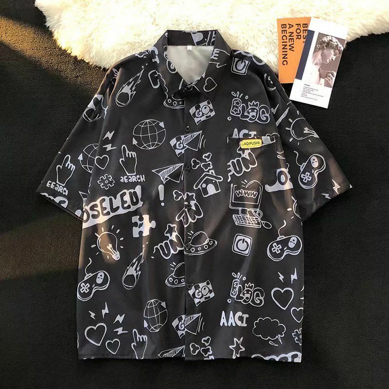 Full print design niche shirts for men and women large size loose college style national trend couple short-sleeved shirt ins