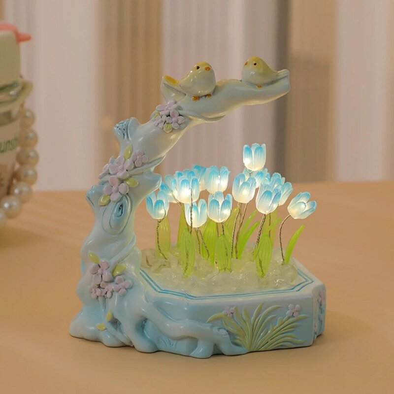 سحابة من زهور التوليب ضوء ليلي ، ضوء جو إبداعي ، شفاف ذاتي الصنع ، هدية عشاق Qixi ، ديكور سطح المكتب