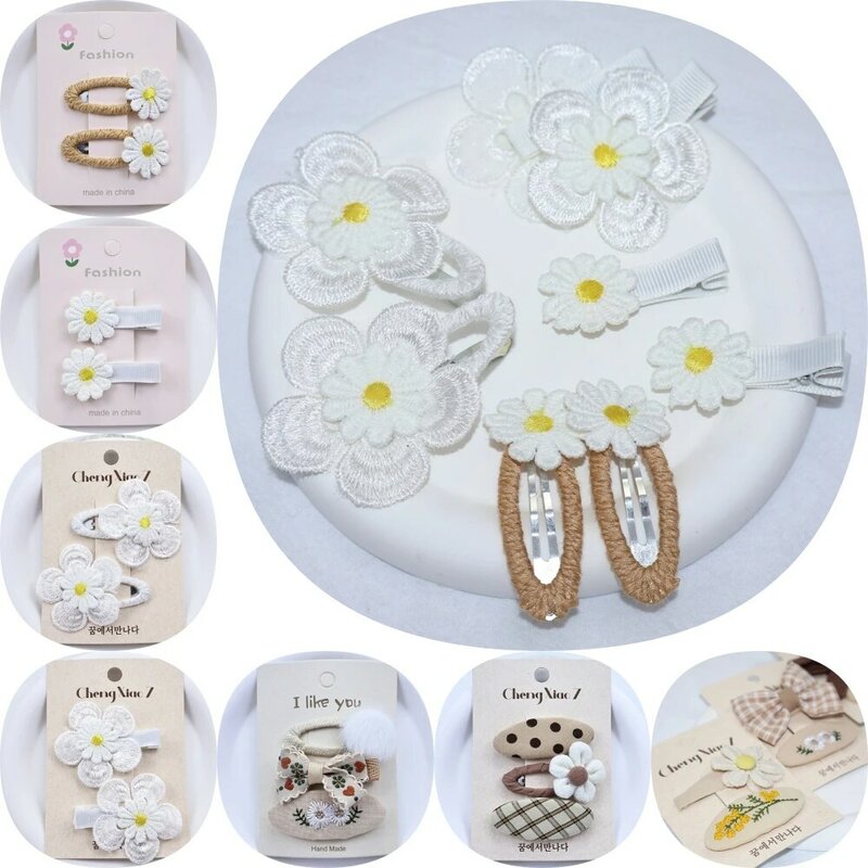 2PCS/Set Baby Hair Pin Lace Floral Hair Clips for Girls Daisy Embroidery Flower Hairpins Barrettes Korean Kids Hair Accessories