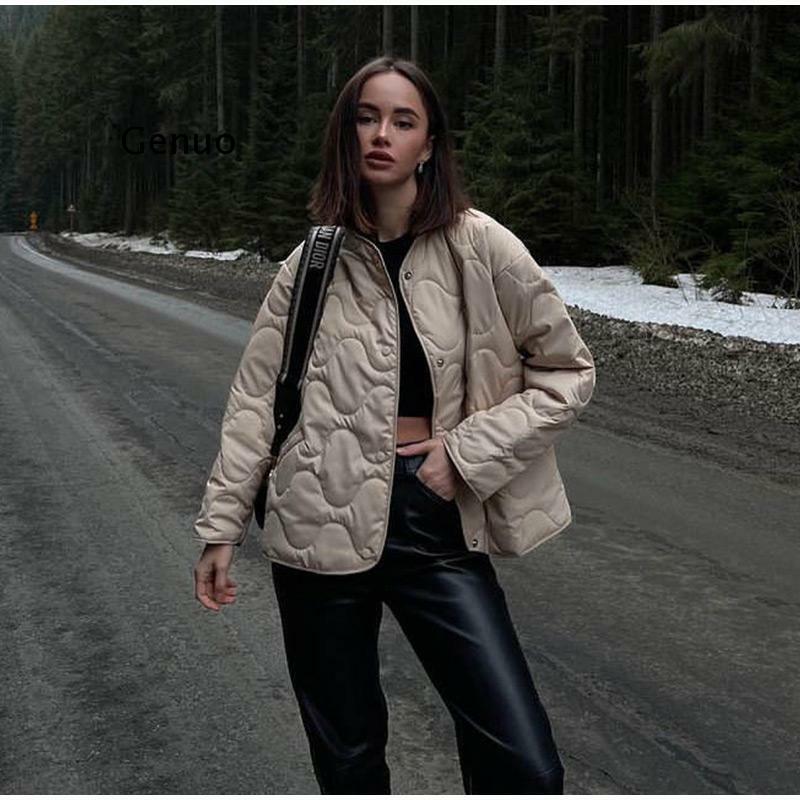 2022 inverno quente jaqueta feminina sólido curto bolso gola redonda roupas de algodão casual solto temperamento único breasted jaqueta
