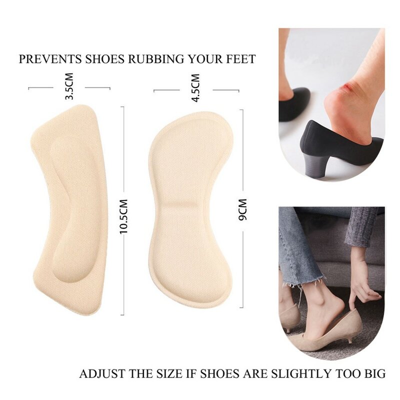 แผ่นรองป้องกันส้นเท้าสำหรับผู้หญิง4คู่แผ่นเสริมขนาดรองเท้าบุนวมสำหรับรองเท้าส้นสูงแผ่น Relief เจ็บส้นเท้า
