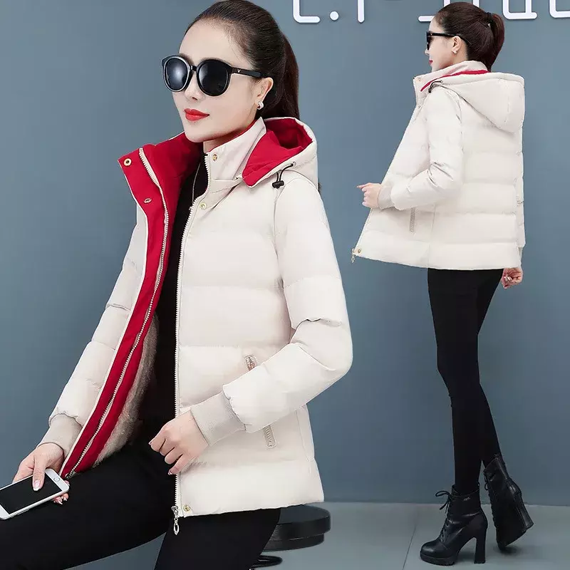Parkas de veludo espessado feminino, jaqueta de algodão, tamanho grande, boné removível, casual, quente, moda feminina, novo, inverno