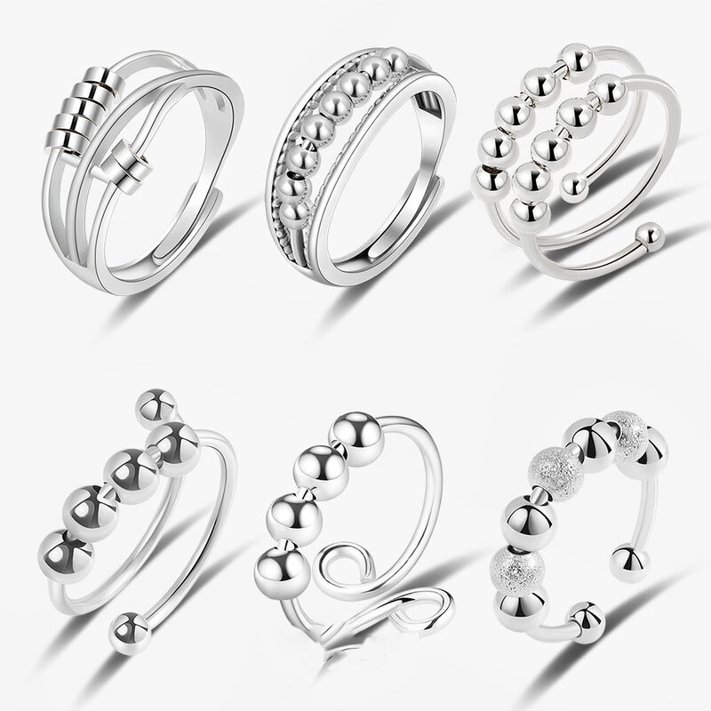 Антистрессовые кольца с серебряным шариком, 925, для женщин и мужчин, Спиннер, антистрессовые кольца, винтажные золотые кольца для пар, ювелирные изделия, бесплатная доставка, подарок