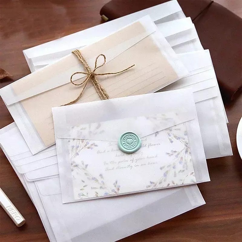 招待カード用の半透明の封筒、小さな封筒、パーティーや結婚式に適しています、筆記用紙、レターパッド、10ピース/セット
