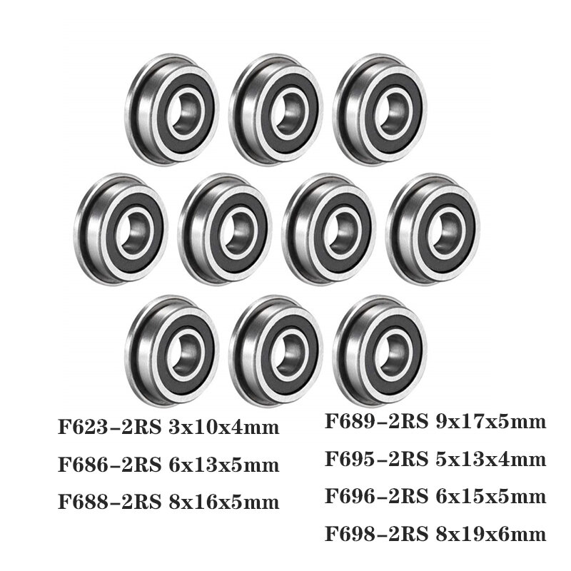 Rolamentos de esferas profundos diminutos flangeados do sulco para a impressora 3D de VORON, F623, F686, F688, F689, F695, F696, F698, rolamento 2RS, 5x13x4mm, 10 PCes