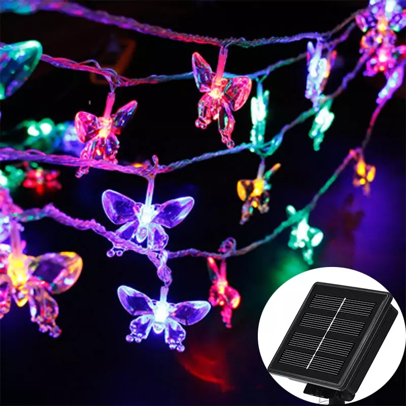 Lampu tali kristal kupu-kupu tenaga surya luar ruangan lampu Natal Jalan untaian teras tahan air IP65 8 Mode LED 20/30/50/100