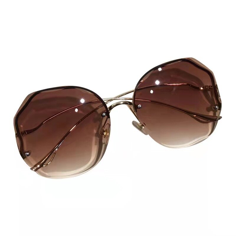 2024 Luxury Round Gradient Sunglasses Women Metal Curved Temples Eyewear Ocean Rimless Fashion Sun Glasses Ladies UV400