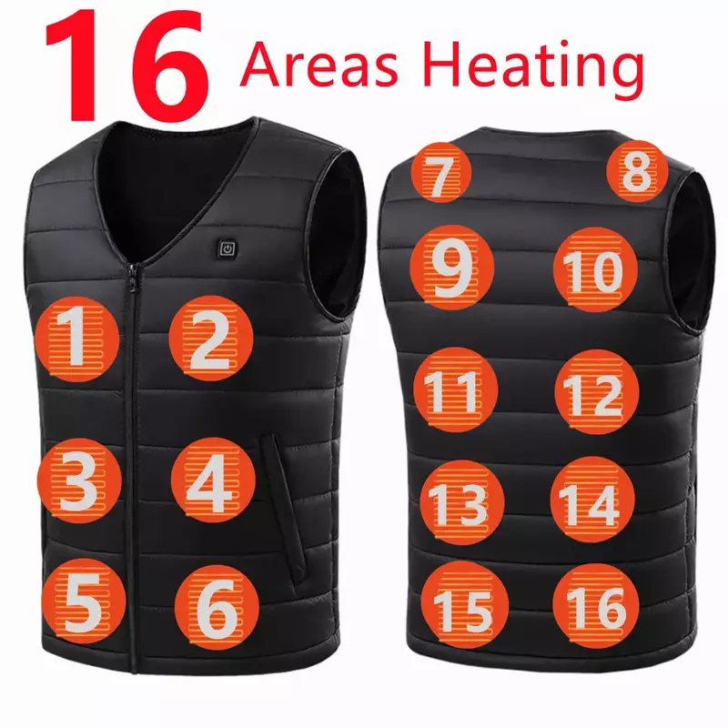 16 Places Self Heating Vest Men Women USB Heated Jacket Heating Vest Thermal Clothing Hunting Vest Winter Heating Jacket M-5XL