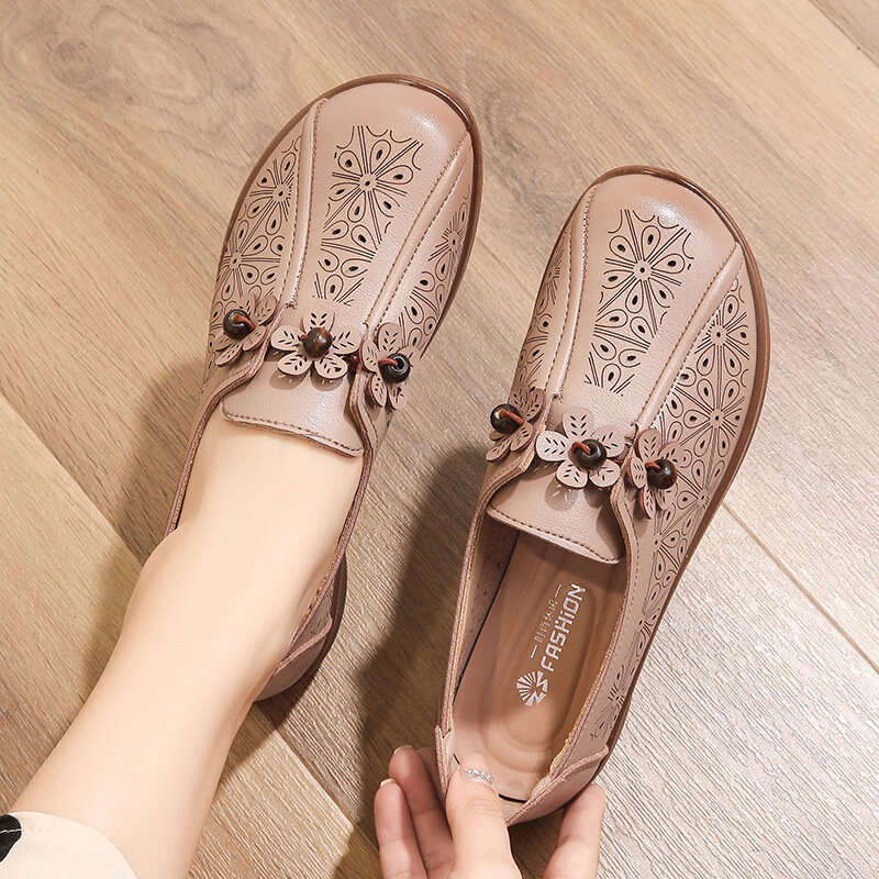 2024 Cut Out Flats Women's Summer Slip On Loafers Woman Microfiber Leather Moccasins Hollowed Office Shoes Ladies Elegant Flats
