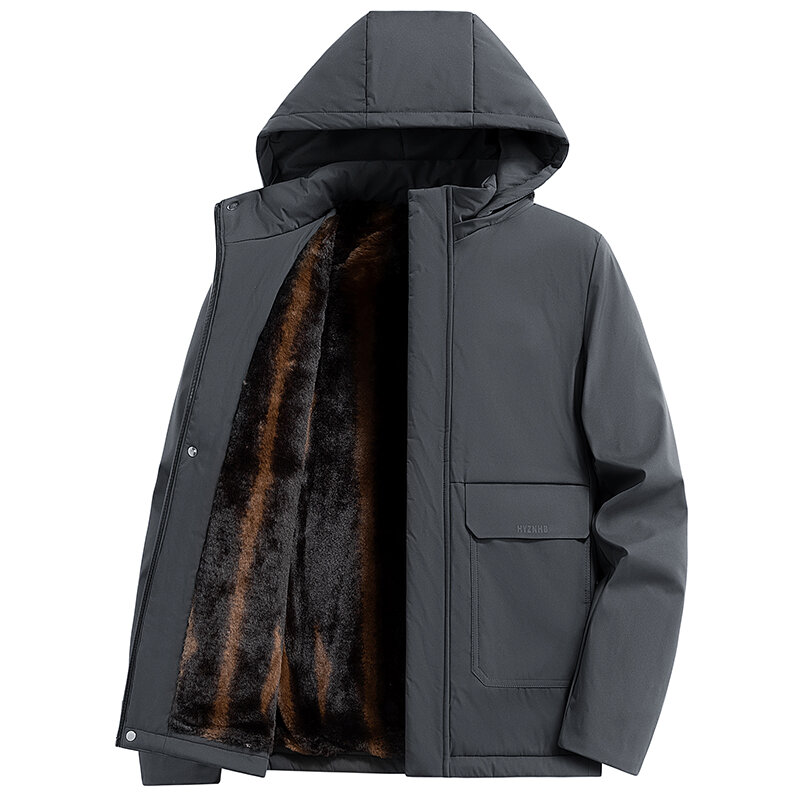 Men's 2024 Winter Velvet Thickened Fashion Hooded Zipper Pocket Cotton Shirt Imitation Rabbit Hair Inner Warm Long Sleeved Coat