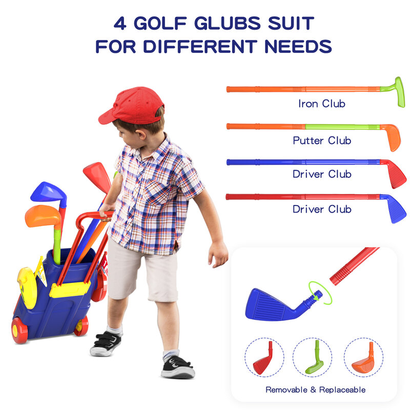 QDRAGON Set Klub Golf Anak, Set Permainan Bola Golf Balita Hadiah Mainan Olahraga untuk Anak Laki-laki Perempuan 2 3 4 5 6 Tahun Permainan Dalam Ruangan